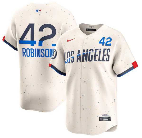 Men%27s Brooklyn Dodgers #42 Jackie Robinson Cream 2024 City Connect Limited Stitched Baseball Jersey Dzhi->chicago cubs->MLB Jersey